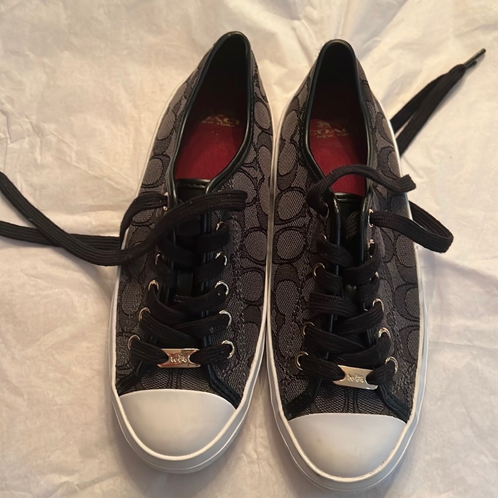 Coach sneakers. Black-smoke/black canvas upper with leather trim. NIB. Size 6